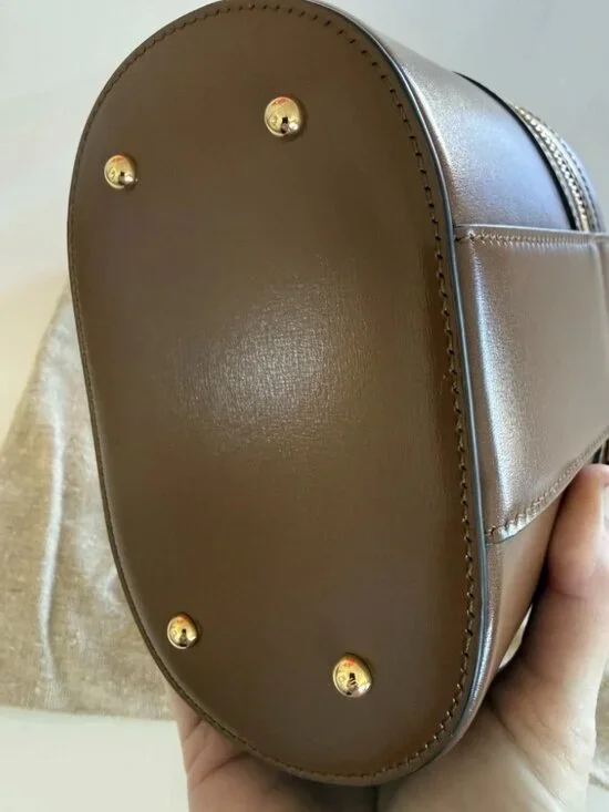 Gucci Brown Leather Bamboo Top Handle Plaque Mini Vanity Bag Cross Body - Picture 9 of 10